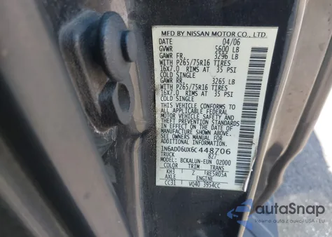 2006 Nissan Frontier Nismo Off Road from USA, damaged, VIN 1N6AD06UX6C448706